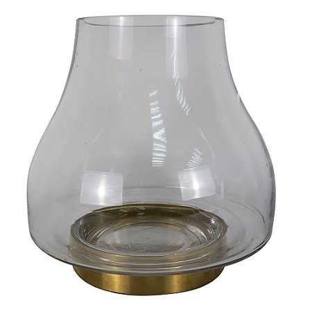 VASO DE VIDRO COM DOURADO 17CM X 17CM X 17CM