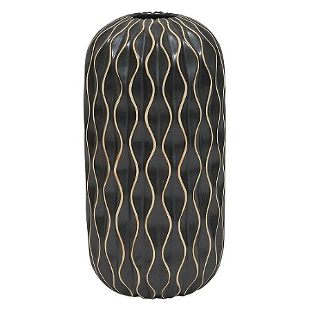 VASO DE CERAMICA PRETO COM DESENHOS GEOMETRICOS 13,8CM X 13,