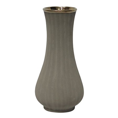 VASO DECORATIVO DE CERAMICA CINZA E DOURADO 13,8CM X 13,8CM
