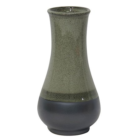 VASO DECORATIVO DE CERAMICA CINZA, BEGE E VERDE 13,8CM X 13,