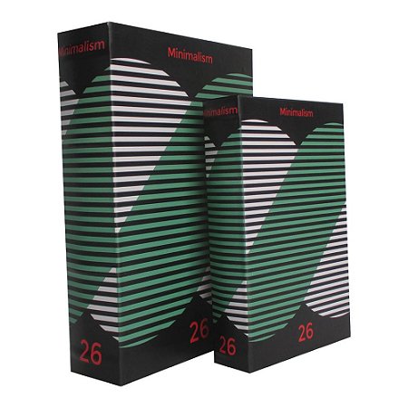 CONJ. DE CAIXAS LIVRO EM MADEIRA MINIMALISM 26 PRETO, BRANCO