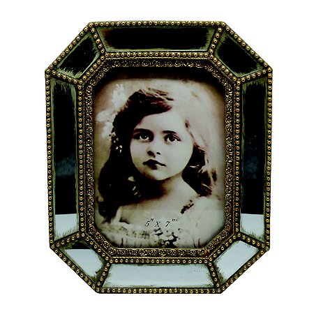PORTA RETRATO DE RESINA C/ ACABAMENTO ESPELHO E DOURADO