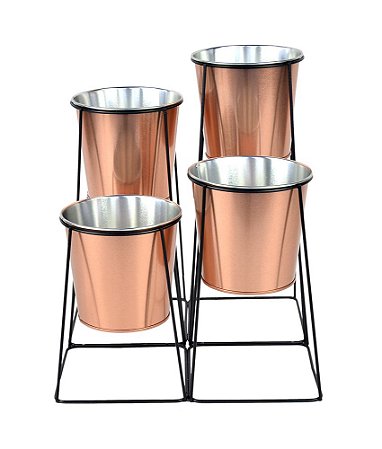 CACHEPOTS EM METAL COBRE E PRETO 24CM X 24CM X 28,4CM