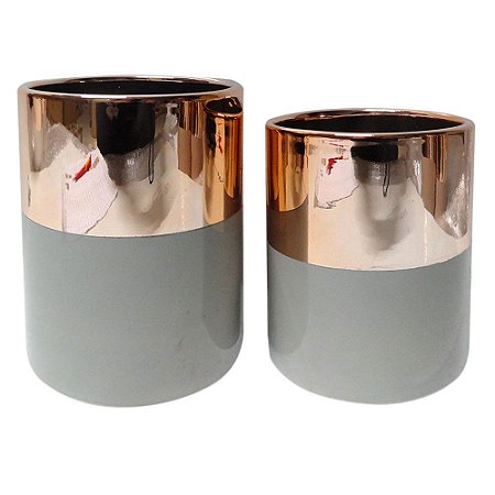 CJ DE VASO DOURADO E CINZA G13,5 X 16CM  P10 X 12CM