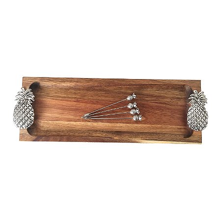 TABUA MADEIRA E GARFOS EM METAL PARA APERITIVO 41CM X 13CM