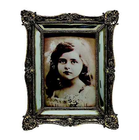 PORTA RETRATO DE RESINA C/ ACABAMENTO ESPELHO E OURO VELHO