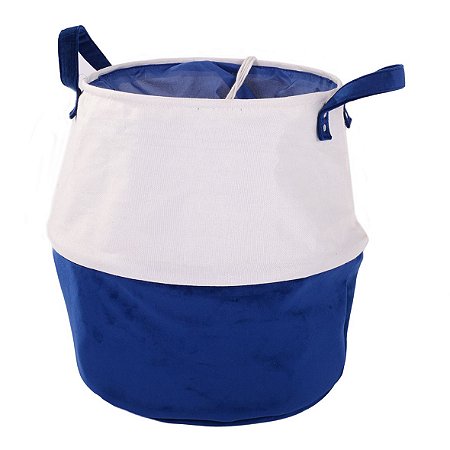 CESTO DE VELUDO AZUL E E BRANCO