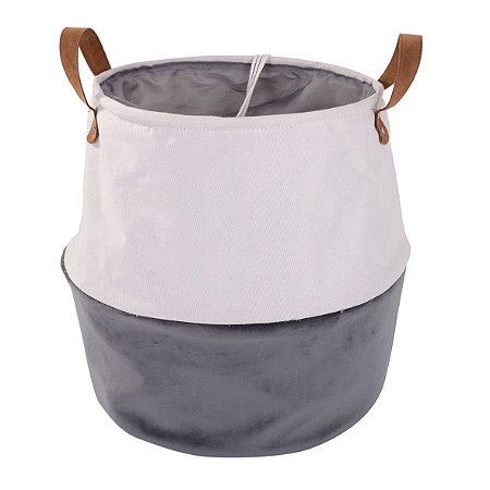 CESTO DE VELUDO CINZA E E BRANCO