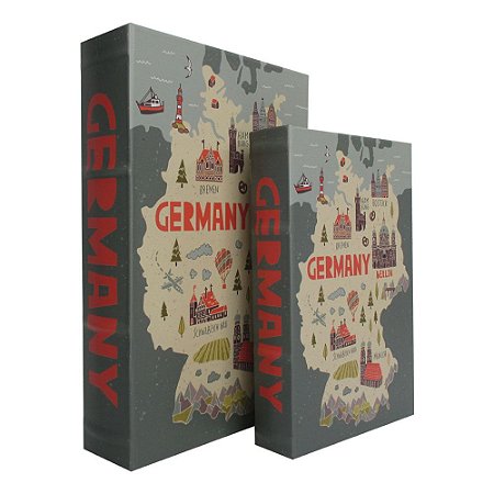 CONJ. DE CAIXAS LIVRO EM MADEIRA GERMANY CINZA  2 PCS G  33C