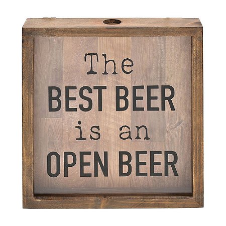 QUADRO DE MADEIRA E VIDRO PARA TAMPINHA DE CERVEJA 33,3CM X
