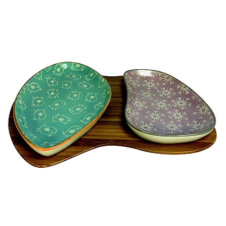 PETISQUEIRA DE BAMBOO E CERA MICA COM 2 BOWLS