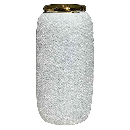 VASO DE CERAMICA BRANCO E DOURADO