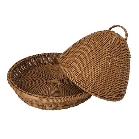 FRUTEIRA COM TAMPA EM FIBRA SINTETICA BEGE 36CM X 36CM X 6CM