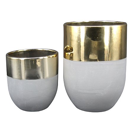 CJ DE CACHEPOT CINZA E DOURADO  2PCS G13,5CM X 13,5CM X 18CM