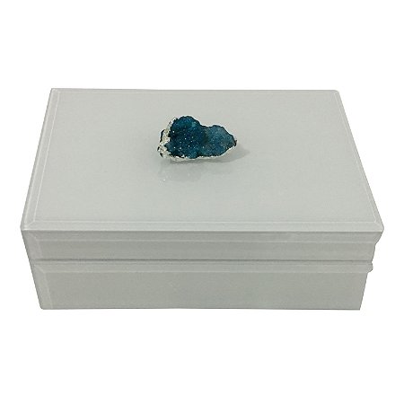 CAIXA DECORATIVA BRANCA COM PEDRA TURMALINA AZUL