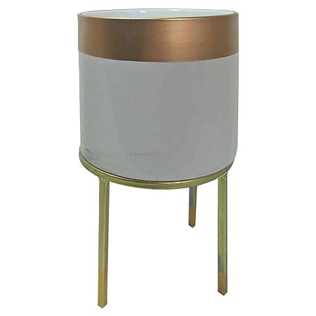 CACHEPOTS DE CERAMICA CINZA E DOURADO COM BASE DOURADA