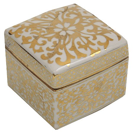 CAIXA DE CERAMICA BRANCA COM DOURADO