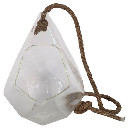 VASO DE VIDRO COM ALCA DE CORDA 15CM X 16,5CM X 19,5CM