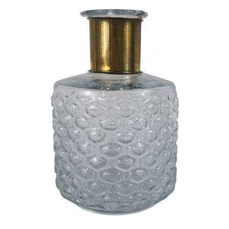 VASO DE VIDRO COM DOURADO 12CM X 12CM X 17,8CM