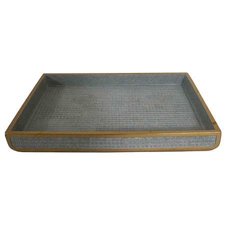 BANDEJA DE RESINA CINZA COM DOURADO