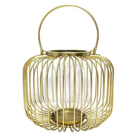 LANTERNA DE VIDRO E METAL DOURADO