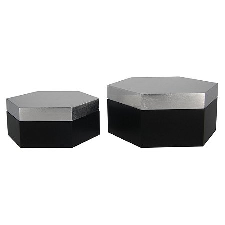 CONJ. DE CAIXAS SEXTAVADO DE MADEIRA PRATA E PRETO  2PCS G