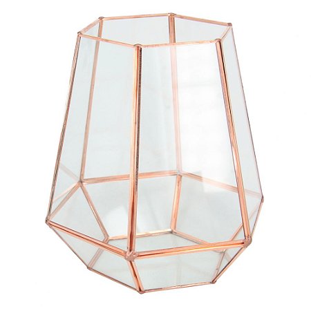 VASO SEXTAVADA DE METAL E VIDRO ROSE 17,5CM X 15CM X 19CM
