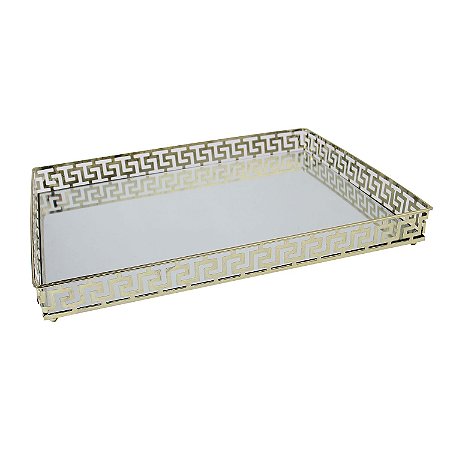 BANDEJA ESPELHADA DE METAL COBRE 40CM X 30CM X 5CM