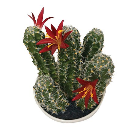 CACTO DECORATIVO DE PLASTICO E CERAMICA BEGE