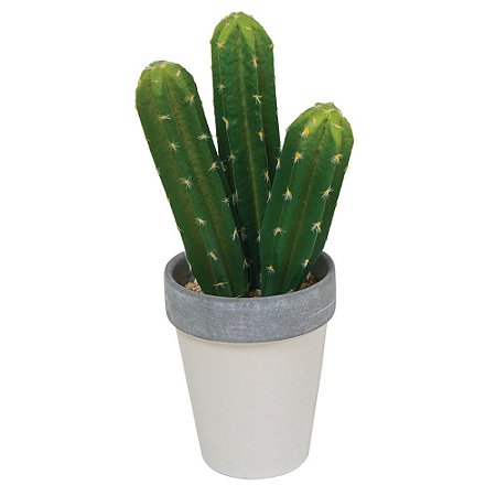 CACTO DECORATIVO DE PLASTICO E CERAMICA CINZA