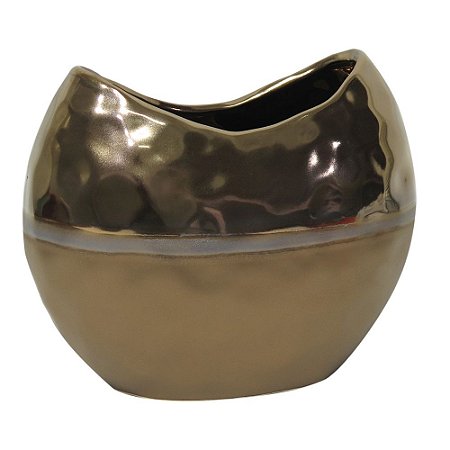 VASO DECORATIVO DE CERAMICA DOURADO 27CM X 15CM X 22CM