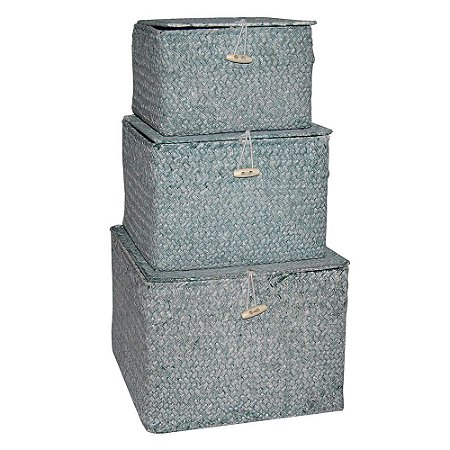 CJ DE CAIXAS DE FIBRA NATURAL CINZA  3PCS G24 X 24 X 18CM  M