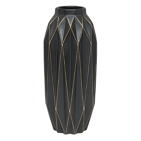VASO DE CERAMICA PRETO COM DESENHOS GEOMETRICOS 13,8CM X 13,