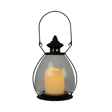 LANTERNA DE METAL E VIDRO COM VELA LED 18CM X 18CM X 24CM