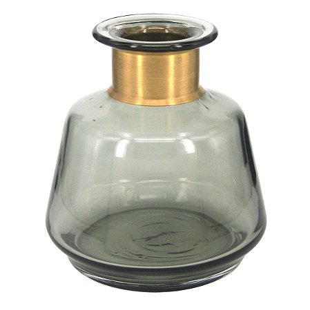 VASO DE VIDRO COM DETALHE EM DOURADO