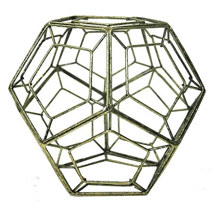 PECA GEOMETRICA DECORATIVA EM METAL DOURADA 20CM X 20CM X 17