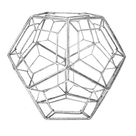 PECA GEOMETRICA DECORATIVA EM METAL PRATEADA 20CM X 20CM X 1