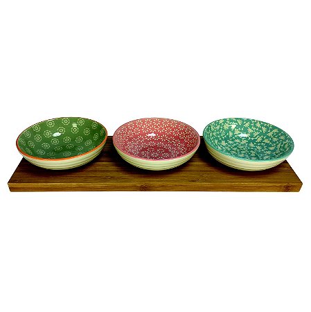 PETISQUEIRA DE BAMBOO E CERA MICA COM 3 BOWLS