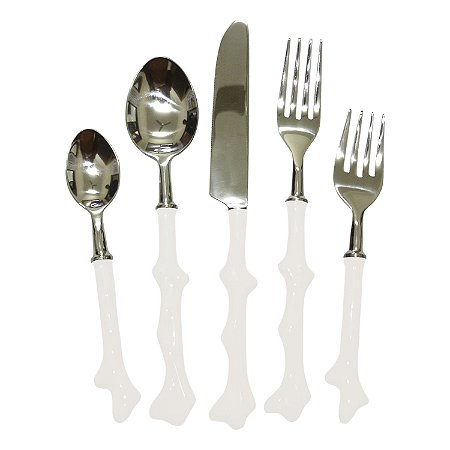CJ. DE TALHERES - 5 PCS EM METAL E RESINA BRANCO 1 COLHER 21