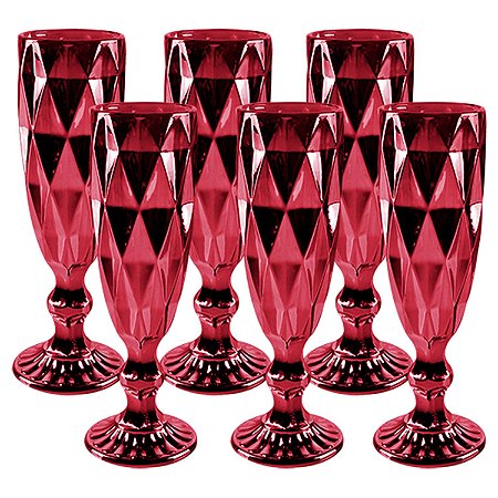 CJ DE 6 TACAS PARA CHAMPANHE - VERMELHO - 20 CM