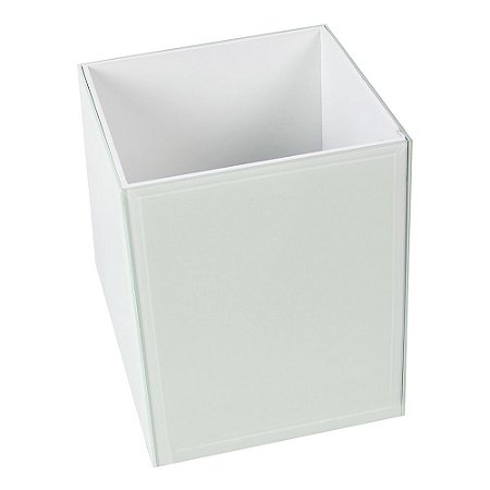PORTA ESCOVA EM VIDRO E MADEIRA BRANCO 18CM X 18CM X 22CM