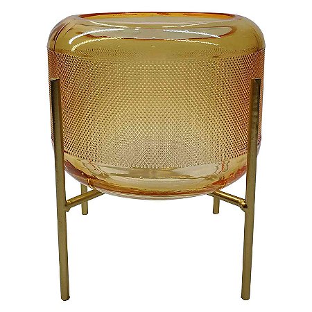VASO DE VIDRO AMBAR COM SUPORTE DOURADO