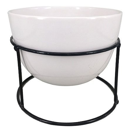 VASO DE CERAMICA COM SUPORTE DE FERRO 19CM X 19CM X 21CM