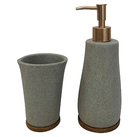 KIT PARA BANHEIRO DE RESINA CINZA E DOURADO - 2PS