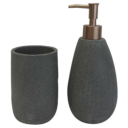 KIT PARA BANHEIRO DE RESINA CINZA E DOURADO - 2PS