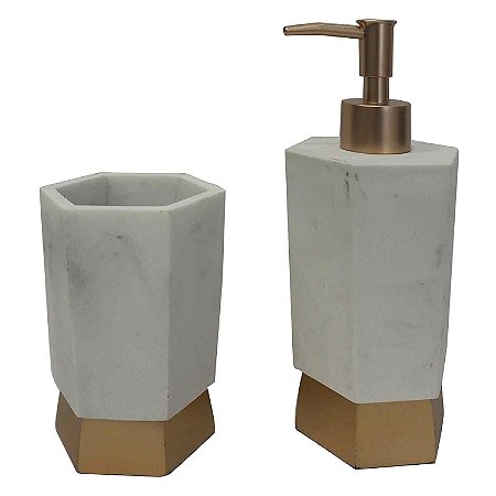 KIT PARA BANHEIRO DE RESINA CINZA E DOURADO - 2PS