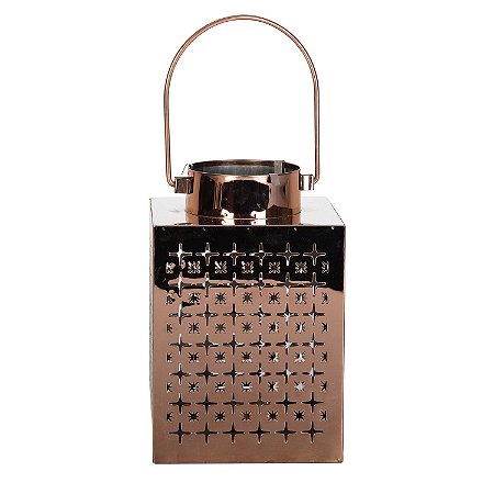 LANTERNA DECORATIVA EM ACO INOX BRONZE 13,5CM X 13,5CM X 21C