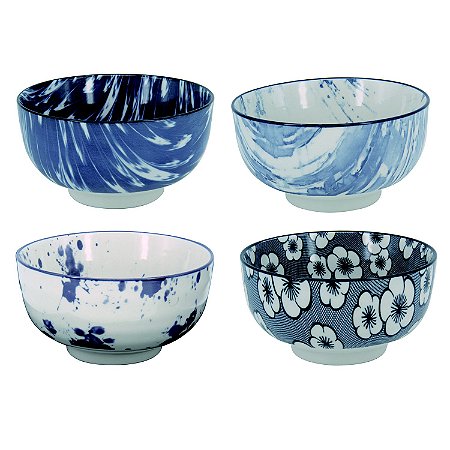 CJ DE BOWLS DE PORCELANA AZUL E BRANCO DECORATIVO  4 PCS 13,