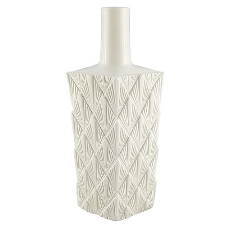 VASO DE CERAMICA BRANCO COM DESENHOS EM TEXTURA 15CM X 8,5CM