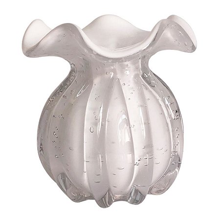 VASO DE VIDRO BRANCO  MURANO 10CM X 10CM X 11CM